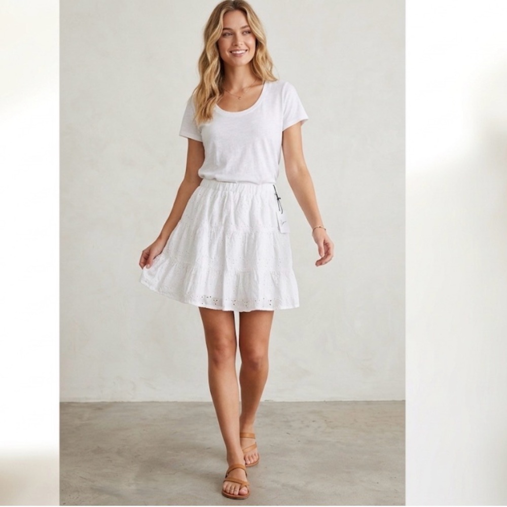 Japna White Eyelet Tiered Skater Skirt